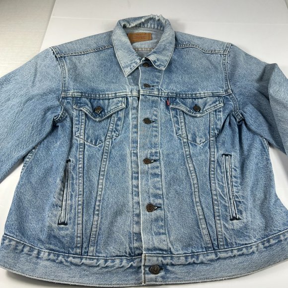 VTG Levi's Jean Jacket Adult 48 Large Blue Trucker Faded Distressed Denim USA - Picture 7 of 16